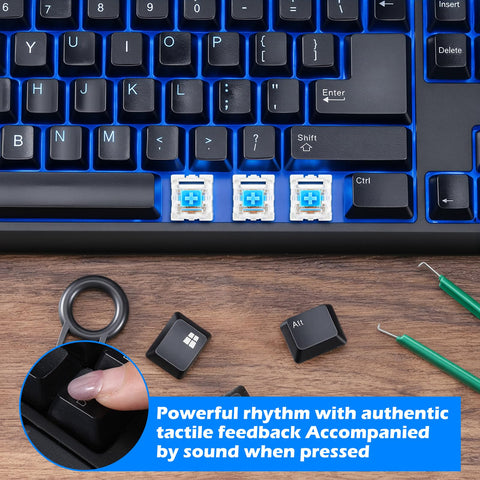 53 Pcs 3 Pin Clicky Mechanical Keyboard Switches For Gaming And Typing With Switch Puller And Brush, tactile blue switches on keyboard