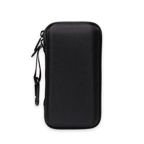 All In One Laser Distance Case For 400ft Blaze Series Keeps GLM400CL And GLM165-40 Safe With charger cord, cables, and small accessories in a black semi-hard zippered case