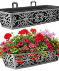 2 Pack 24 Inch Window Boxes Planter For Outdoor Plants With Adjustable Brackets for porch fence balcony hanging flower baskets