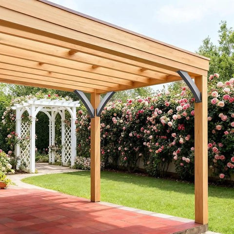 Heavy Duty 45 Degree Angle Corner Braces Black Powder Coated Steel Joint Bracket For Post Beam Wood Frame DIY connector on pergola.