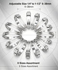 Dude, grab this killer 40 piece stainless steel hose clamp kit covering 1/4 inch to 1-1/2 inch sizes perfect for fixing your fuel line, plumbing jobs, garden hose, or any tube work without worrying about rust or corrosion ever again. 6 sizes assortment of stainless hose clamps, 1/4 to 1-1/2 inch