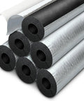 Six Pack Three Quarter Inch Pipe Insulation Foam Tubes With Aluminum Foil Self Adhesive Cover For AC Units Water Pipes And Plumbing Winter Freeze Protection 0.6 Inch Thick 15.7 Inch Long