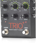 Trio Plus Band Creator Looper Pedal With FS3X Footswitch, showing dials for tempo, genre, style, loop, bass, and drums.