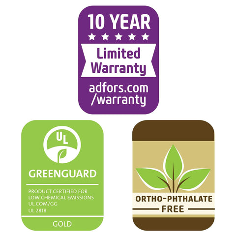 Warranty, Greenguard Gold, and Ortho-Phthalate Free labels for DIY Door And Window Screen Repair Kit 36x84 Inches Charcoal Mesh