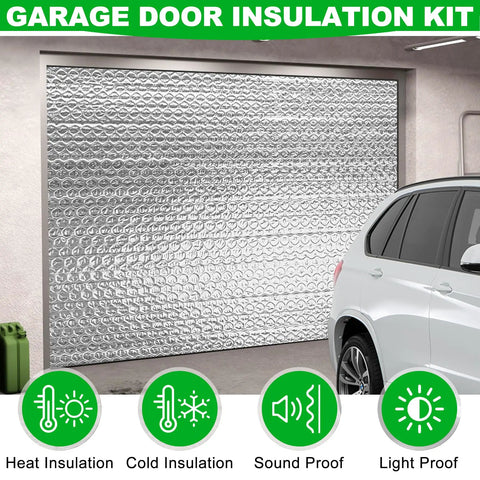 Heavy Duty Pre Cut Garage Door Insulation Kit With Reflective Bubble Foil For Double Doors installed on garage door.