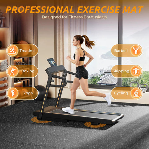 Interlocking 0.6 Inch Thick Rubber Gym Flooring Mats for Home Gym and Garage, treadmill use, high density EVA foam, 48 sq ft coverage.