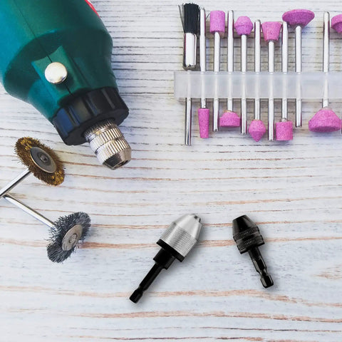 Keyless Drill Chuck Set With One Quarter Inch Hex Shank For Fast Change Cordless Drill Attachment 0.3 To 6.5 mm And 0.3 To 3.6 mm Range Easy Install Safe Swapping Includes Two Pieces
