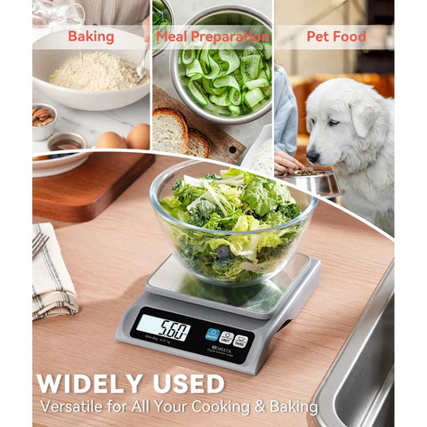 Image of Must Have Digital Kitchen Scale With 13lb Capacity And 0.1g Precision Removable Stainless Steel Pan Backlit LCD Display with salad