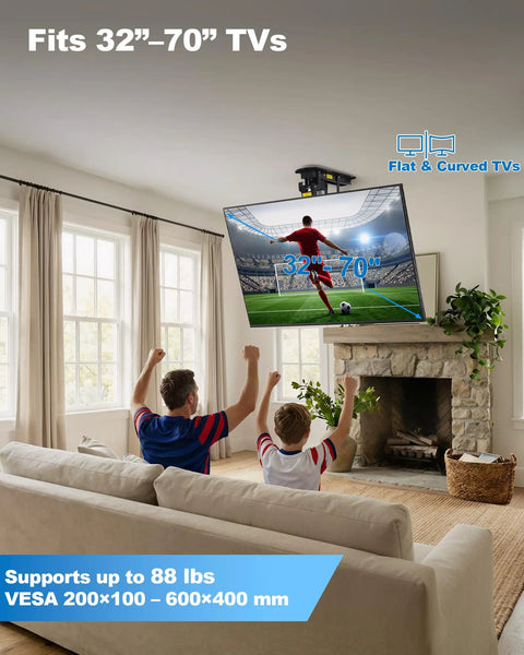 Motorized Drop Down Ceiling TV Mount Fits 32 To 70 Inch Screens With Wireless Remote Holds Up To 88 Lbs Heavy Duty Electric Lift Bracket Slick Retracting Design For Clean Modern Home Theater Setup