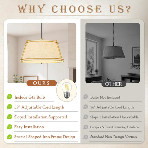 AyshwillDec 10" Modern Gold Linen Pendant Light Dining Room Bulb Included with G45 bulb and adjustable cord.