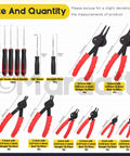 Toolkit showing 225 Piece Snap Ring Pliers Kit With Straight And Bent Retaining Ring Pliers For Internal And External Retaining Rings C Clips.