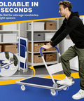 Man using Foldable Push Cart Dolly With 330 Lbs Capacity, Heavy Duty Moving Platform Hand Truck On Swivel Wheels in garage
