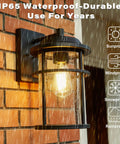 Modern Outdoor Wall Light With Seeded Glass Shade, Waterproof Anti Rust Black Exterior Sconce on brick wall