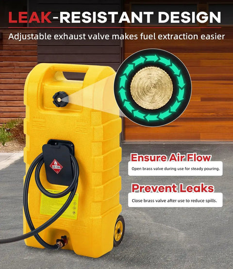Garvee 15 Gal Gas Caddy Heavy Duty Gas Can With Manual Fuel Transfer Pump, leak-resistant design with adjustable valve for easy fuel extraction.