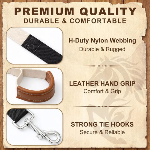 Two Pack 30 Foot Horse Driving Lines For Cart Training And Ground Driving, cotton web with leather grip and brass snaps