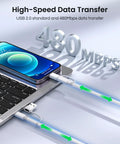 4 In 1 USB C Charger Cable With USB C To USB C And Lightning Adapters, 60W Fast Charging, connected to laptop and iPhone 17 Pro