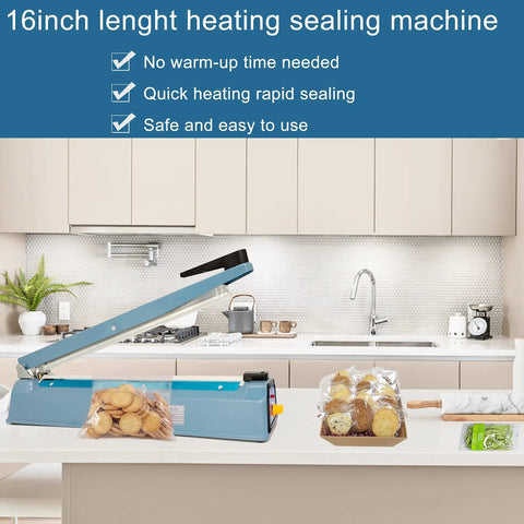 Tabletop 16 Inch Heat Sealer For Mylar Bags And Plastic Poly Bags 110 Volt Manual Bag Sealing Machine on kitchen countertop