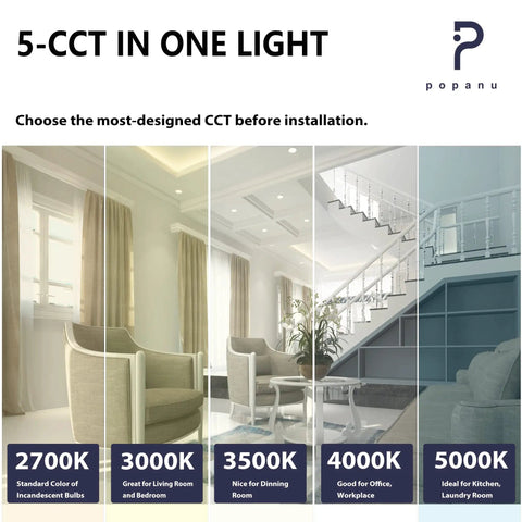 Five Color Temperature LED Recessed Canless 6 Inch Ceiling Light With Junction Box, 12W Ultra Thin Dimmable Downlight, CCT options