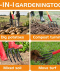All In One Garden Fork For Weeding And Digging, 4 Tine Spading Fork, 45 Inch Steel Digging Fork With D Grip And Wooden Handle in use