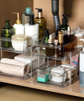 Two Tier Clear Organizer With Dividers For Kitchen Pantry Medicine Cabinet Bathroom Vanity And Under Sink Slide Out Storage Bin