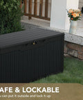 100 Gallon Waterproof Resin Deck Box With Lockable Lid For Patio Cushions And Garden Tools, Large Outdoor Storage Chest in garden