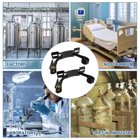 Two Pack Propane Tank Bracket Wall Mounted Cylinder Holder With Six Point Six Foot Ratchet Straps displayed with various usage settings.