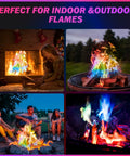 Colorful Fire Packets For Campfires And Fire Pits, Flame Color Changing Powder, 25 Packets, Easy To Use Fire Color Packets For Outdoor Displays, Perfect Camping Accessories For Kids And Adults, Watch Blue Green Purple Red Flames Dance in various settings