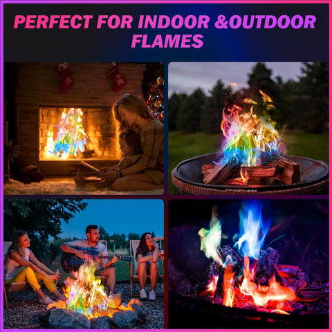 Colorful Fire Packets For Campfires And Fire Pits, Flame Color Changing Powder, 25 Packets, Easy To Use Fire Color Packets For Outdoor Displays, Perfect Camping Accessories For Kids And Adults, Watch Blue Green Purple Red Flames Dance in various settings