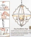 Step-by-step guide to installing the 4 Light Farmhouse Candle Chandelier with dope open orb frame in rustic white finish.