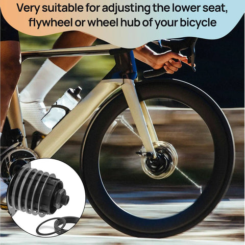 Seven Size Bike Headset Spacers Set For Mountain And Road Bikes With Precise Height Adjustment shown near cyclist on road bike