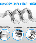 3 Heavy Duty Pipe Straps Two Hole EMT Conduit Clamps Half Inch Galvanized Steel U Brackets for electrical wiring