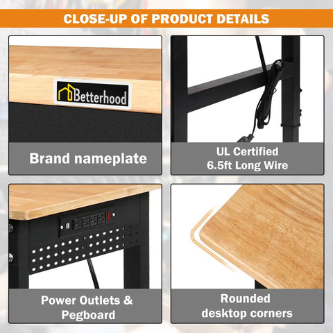 Close-up of 70 Inch Adjustable Rolling Workbench On Wheels With Heavy Duty 2000 Lbs Capacity showing brand nameplate and details.