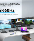 Thunderbolt Docking Station Expands 3 4K 60Hz Displays For M1 M2 M3 M4 MacBook Pro Air Using Displaylink Tech with triple monitor setup.