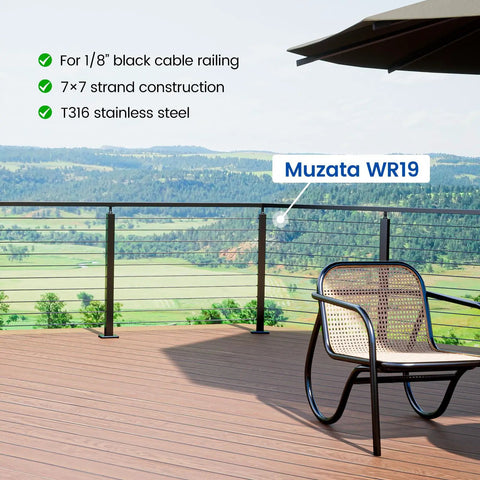 Outdoor view with sleek modern black rail system using 1000 Ft 1 Eighth Inch Dope Black Stainless Steel Cable Railing Kit