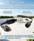 16 Foot Outdoor Extension Cord Featuring Built In Voltage Booster For Permanent Yard Lighting And Holiday String Cables showcasing female and male connectors with sealing rings.