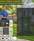 Metal Privacy Screen Outdoor Freestanding Panels With Stakes 60 Inches High By 36 Inches Wide in backyard with man pointing