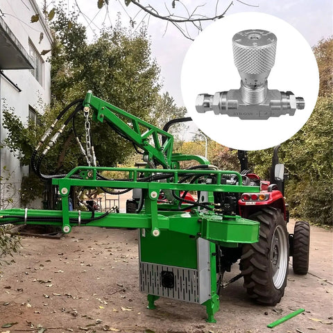 Tractor with installed Tubular Hydraulic Bidirectional Flow Control Restrictor Valve With L08 Connector for hydraulic systems.