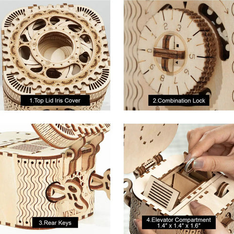 3D Wooden Puzzle Password Box Kit For Adults And Teens With A Hidden Combination Lock Mechanism Laser Cut Wood No Glue Required Clear Instructions Mind Bender Gift For Christmas Or Birthday, open box set