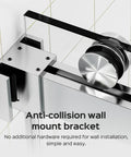 Close-up of anti-collision wall mount bracket for 68-72 Inch Frameless Double Bypass Sliding Shower Door With Brushed Nickel Finish