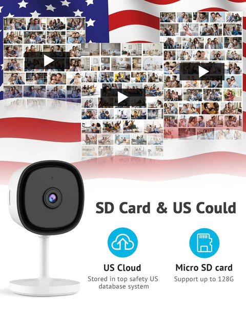 2K Indoor Security Camera for Home, Baby, Elder, and Pet Monitoring With Clear Night Vision, SD and US Cloud storage options