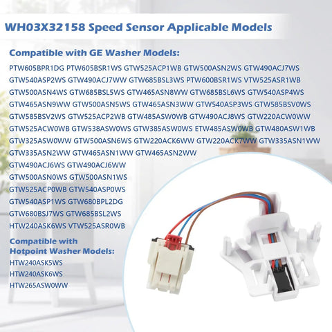 Washer Speed Sensor And Rotor Position Sensor Replacement For Front Load Washers Plug And Play Easy Install With Durable Performance Compatible With Models WH12X26330 WH12X25294 PS16619248 AP7020336 GTW335ASN1WW GTW465ASN9WW HTW240ASK6WS, white plastic connector with wires