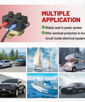 Beefy 40 Amp Auto Reset DC 12V To 24V Circuit Breaker with 10 by 32 stud terminals for marine and automotive applications