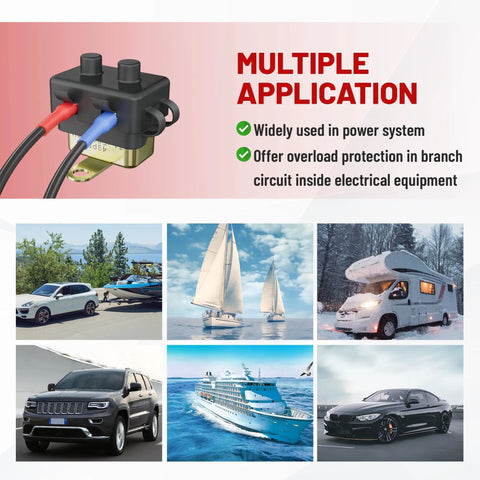 Beefy 40 Amp Auto Reset DC 12V To 24V Circuit Breaker with 10 by 32 stud terminals for marine and automotive applications