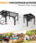 Powerful Portable Propane Stove With Foldable Side Rack Single Burner Outdoor Cooker size details for camping and backyard use