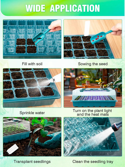Steps with a Seed Starter Kit With Grow Lights And Heat Mat For Indoor Plants 80 Cell Germination Station 2 Pack.