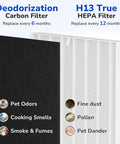 2 Pack Replacement Filters For Coway Airmega AP-1512HH Purifier showing deodorization carbon and H13 true HEPA filter diagram