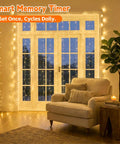 Cozy Bedroom Curtain Lights 200 LED Fairy String Lights 6.6x6.6 Feet Warm White With Remote 8 Modes For Indoor Use