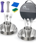 All In One Stainless Steel Camping Mess Kit For 1 To 4 People With Plates, Bowls, Cups, And Full Cutlery Set Plus Carry Bag