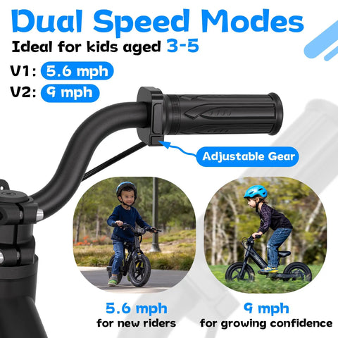 Kids Electric Balance Bike BK1 With 12 Inch Tires, 150W Peak Motor, dual speed modes feature, adjustable gear, boys riding