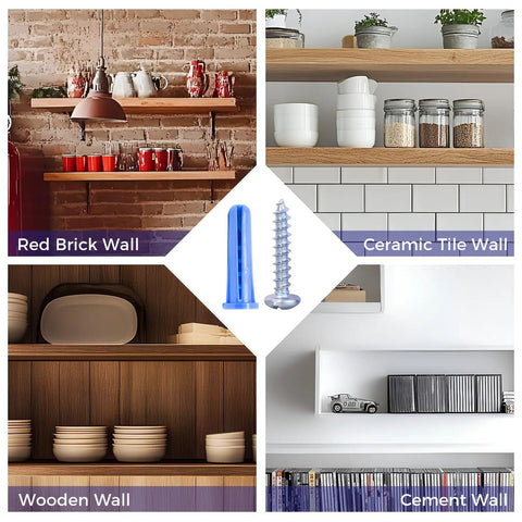 Pro Grade Heavy Duty Concrete Wall Anchors And Screws Kit With Drill Bit For Concrete And Drywall by ARTIMESH, shown in use on various walls.
